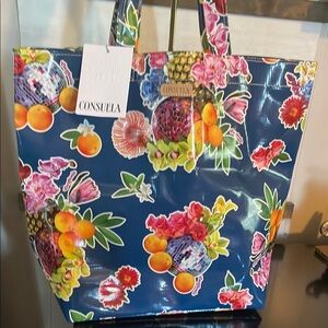 Consuela Blue Tropical Tote Bag Vibrant Floral Design